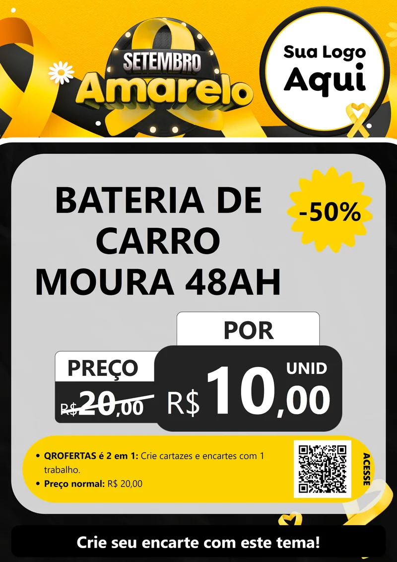 Modelo de Cartaz para Cartaz A4 Vertical com o tema Setembro Amarelo para Baterias Elétricas