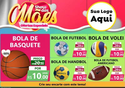 Modelo de Encarte para Encarte A4 Horizontal com o tema Show das Mães - Ofertas Especiais para Artigos Esportivos