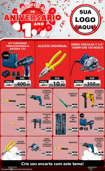 Modelo de Encarte para Encarte Grande com o tema Promoção de Aniversário - 1 Ano para Maquinas e Ferramentas
