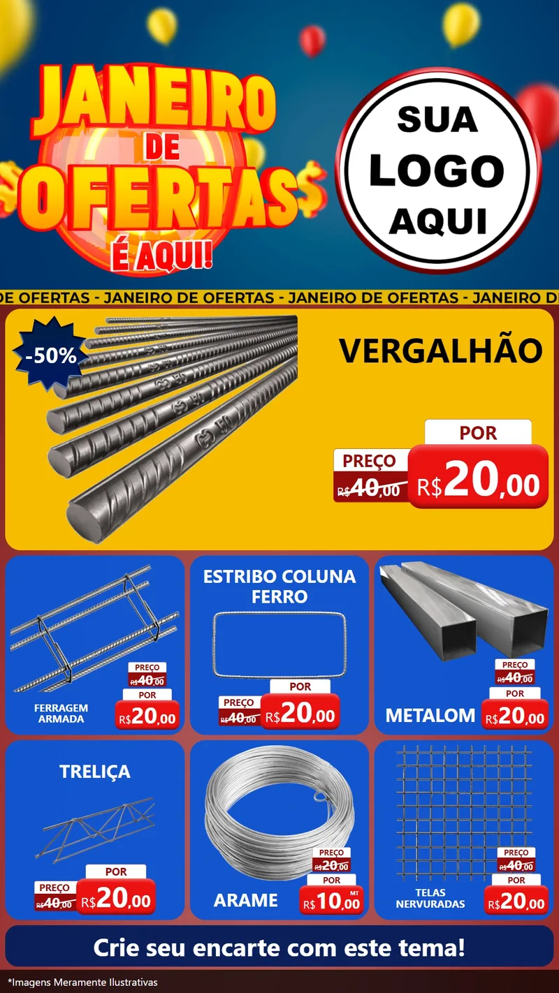 Modelo de Rede Social para Stories com o tema Janeiro de Ofertas É Aqui! para Ferragens