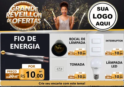 Modelo de Encarte para Encarte A4 Horizontal com o tema Grande Réveillon de Ofertas para Materiais Elétricos