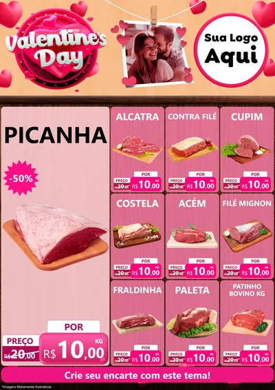 Modelo de Encarte para Encarte A4 Vertical com o tema Valentine's Day para Açougue
