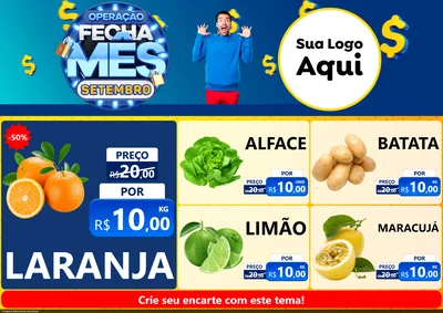 Modelo de Encarte para Encarte A4 Horizontal com o tema Operação Fecha Mês Setembro para Hortifrúti