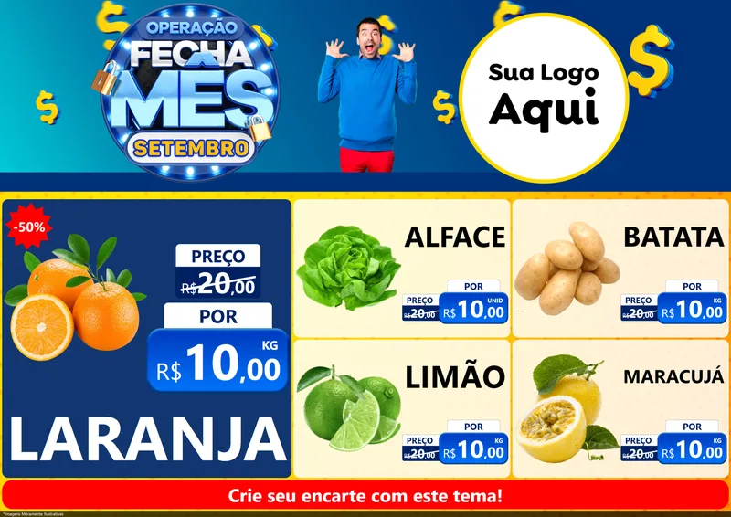Modelo de Encarte para Encarte A4 Horizontal com o tema Operação Fecha Mês Setembro para Hortifrúti