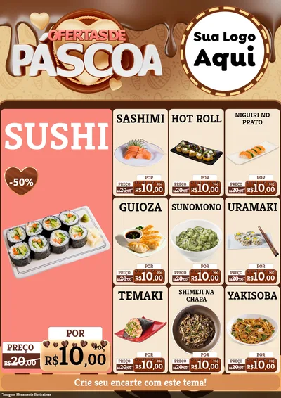 Modelo de Encarte para Encarte A4 Vertical com o tema Ofertas de Páscoa para Comida japonesa