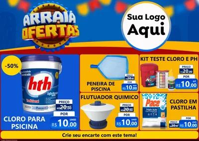 Modelo de Encarte para Encarte A4 Horizontal com o tema Arraiá de Ofertas - Junina para Produtos para Piscina