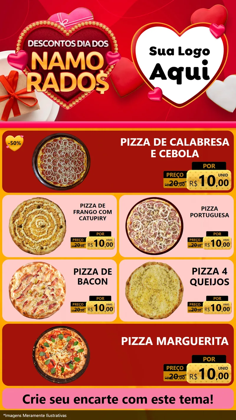 Modelo de TV para TV Vertical com o tema Descontos Dia dos Namorados para Pizzaria