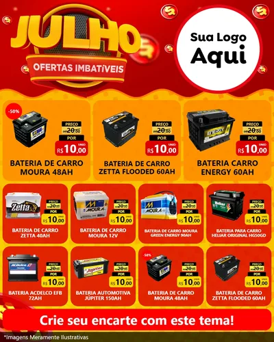 Modelo de Rede Social para Feed Instagram com o tema Julho Ofertas Imbatíveis para Baterias Elétricas