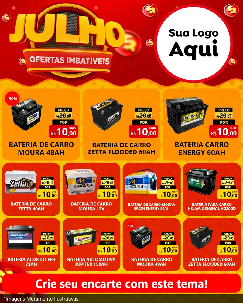 Modelo de Rede Social para Feed Instagram com o tema Julho Ofertas Imbatíveis para Baterias Elétricas