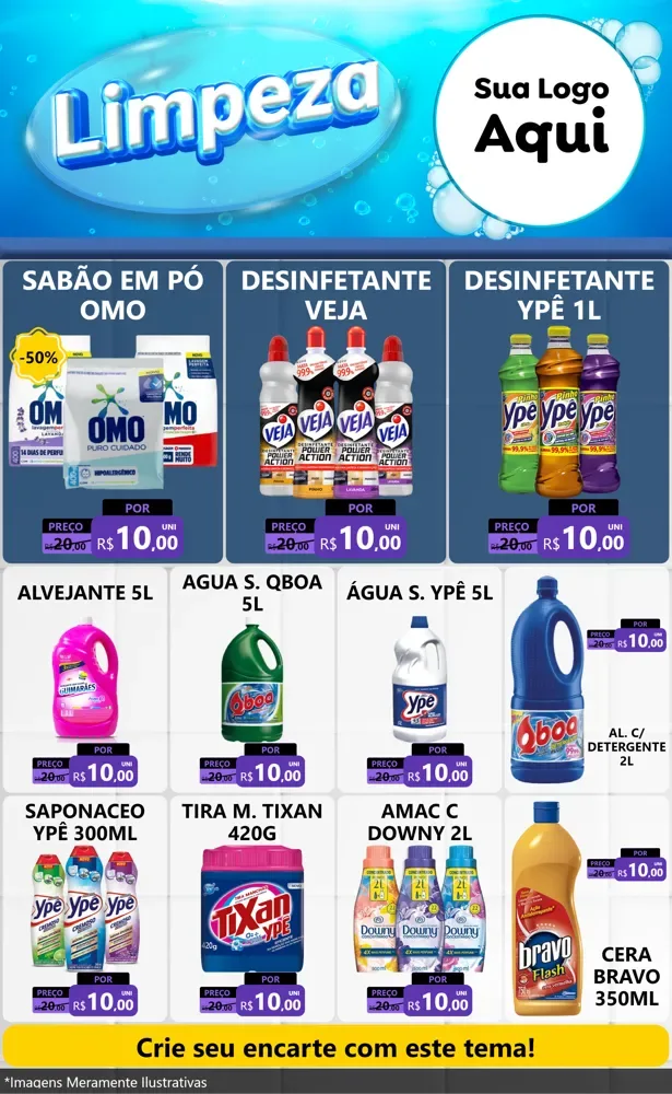 Modelo de Encarte para Encarte Grande com o tema Limpeza para Produtos de Limpeza