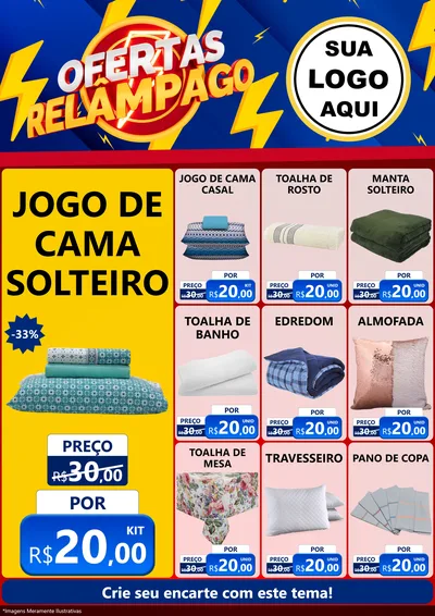 Modelo de Encarte para Encarte A4 Vertical com o tema Ofertas Relâmpago para Cama, Mesa e Banho