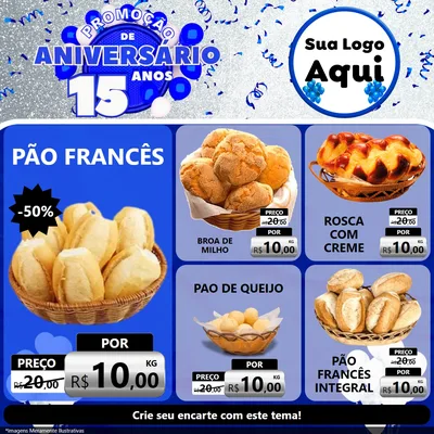 Modelo de Rede Social para Feed Facebook com o tema Promoção de Aniversário - 15 Anos para Padaria