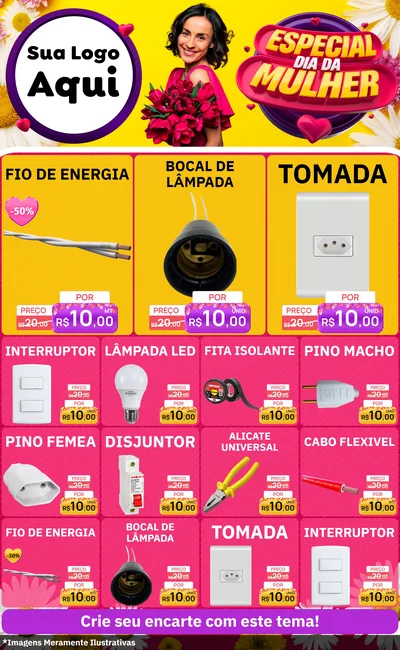 Modelo de Encarte para Encarte Grande com o tema Especial Dia da Mulher para Materiais Elétricos