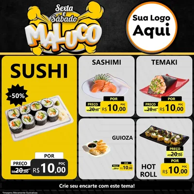 Modelo de Rede Social para Feed Facebook com o tema Sexta e Sábado Maluco para Comida japonesa