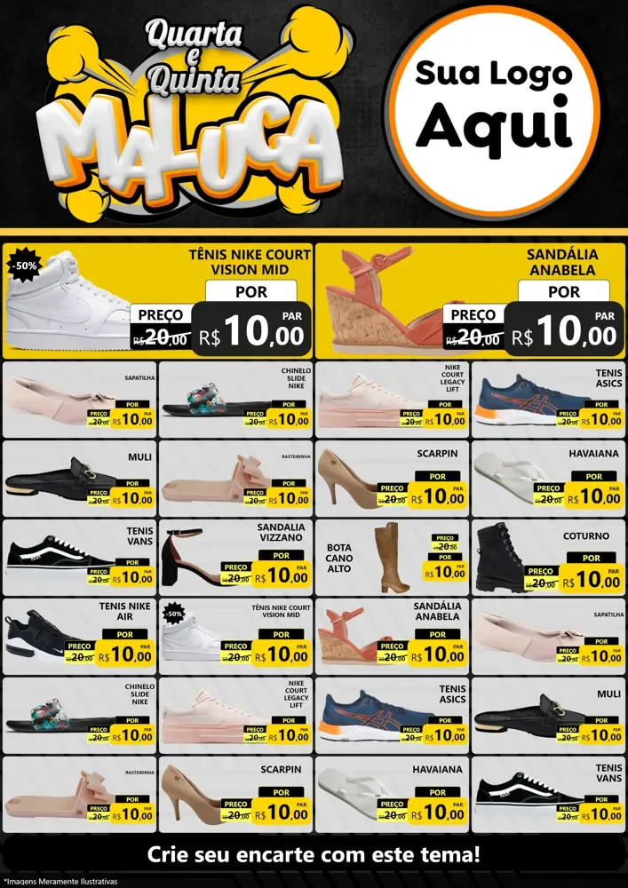 Modelo de Encarte para Encarte A4 Vertical com o tema Quarta e Quinta Maluca para Calçados