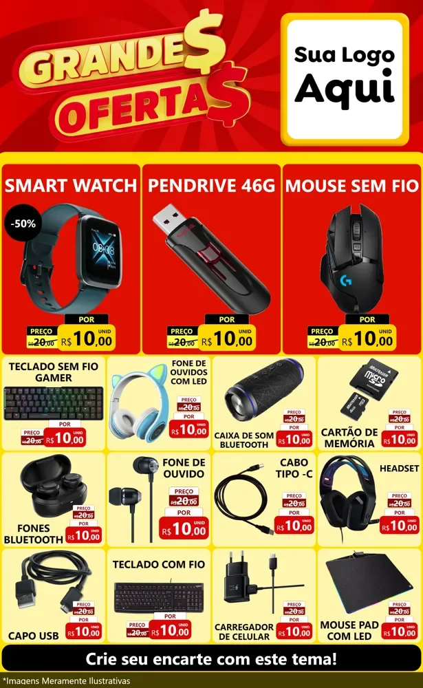 Modelo de Encarte para Encarte Grande com o tema Grandes Ofertas para Informática