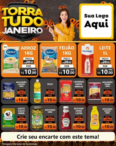 Modelo de Rede Social para Feed Instagram com o tema Torra Tudo Janeiro para Supermercado