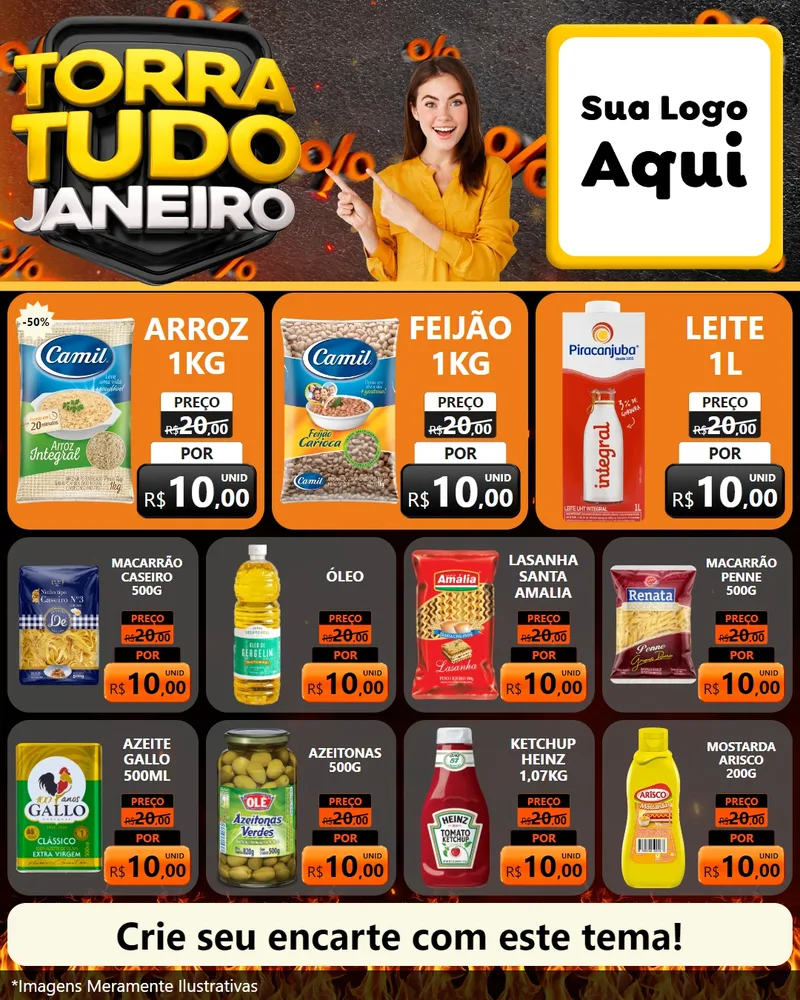 Modelo de Rede Social para Feed Instagram com o tema Torra Tudo Janeiro para Supermercado