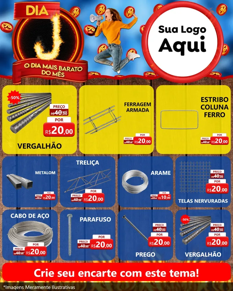 Modelo de Rede Social para Feed Instagram com o tema Dia J - O Dia Mais Barato Do Mês para Ferragens
