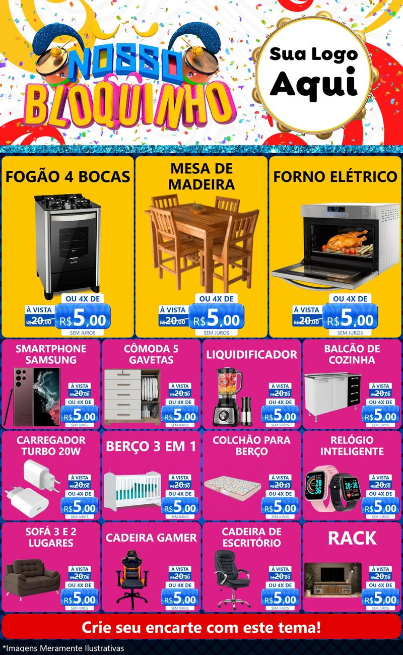 Modelo de Encarte para Encarte Grande com o tema Nosso Bloquinho para Móveis e Eletro