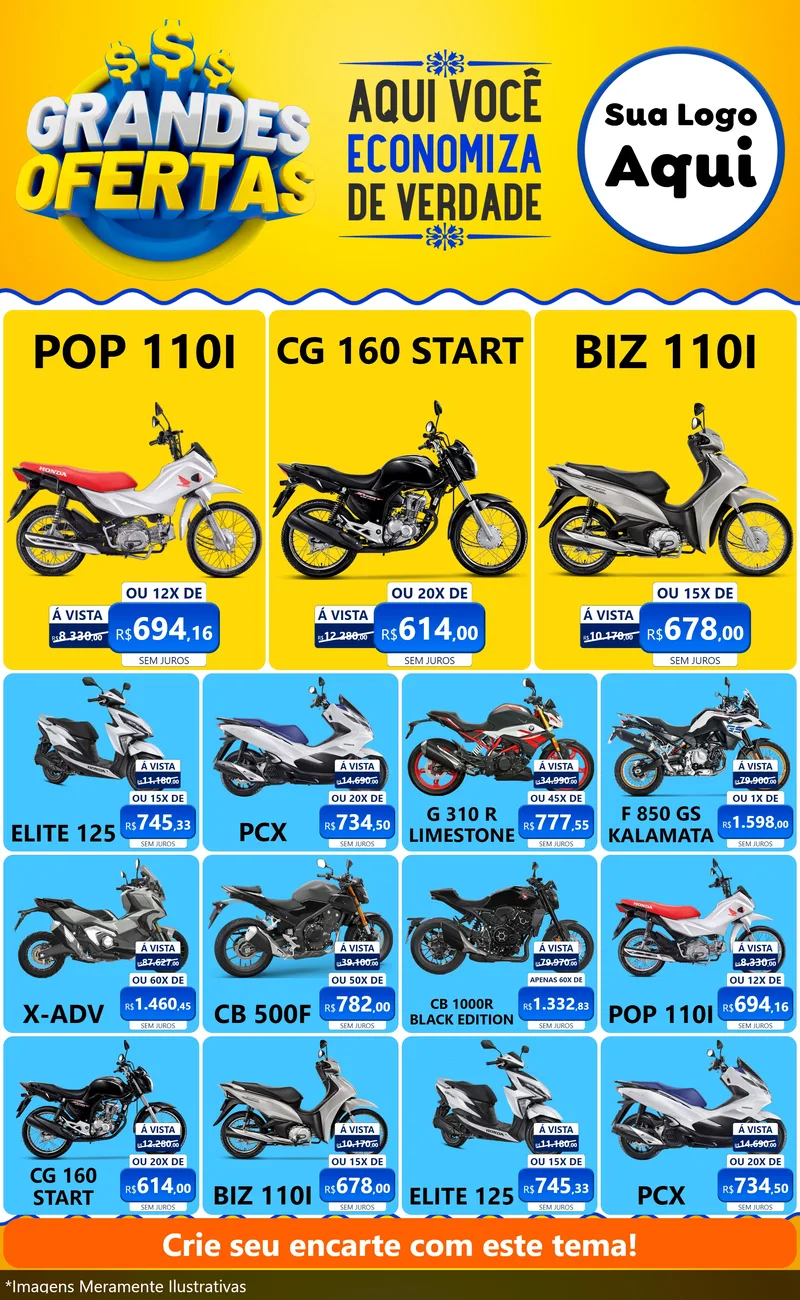Modelo de Encarte para Encarte Grande com o tema Grandes Ofertas para Concessionaria de Motos