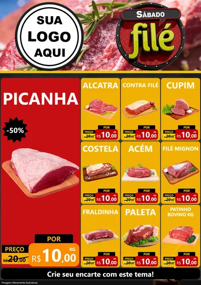 Modelo de Encarte para Encarte A4 Vertical com o tema Sábado Filé para Açougue