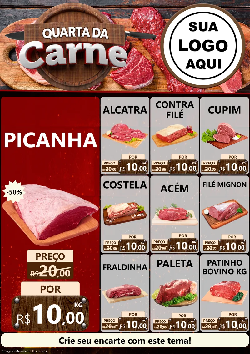 Modelo de Encarte para Encarte A4 Vertical com o tema Quarta da Carne para Açougue