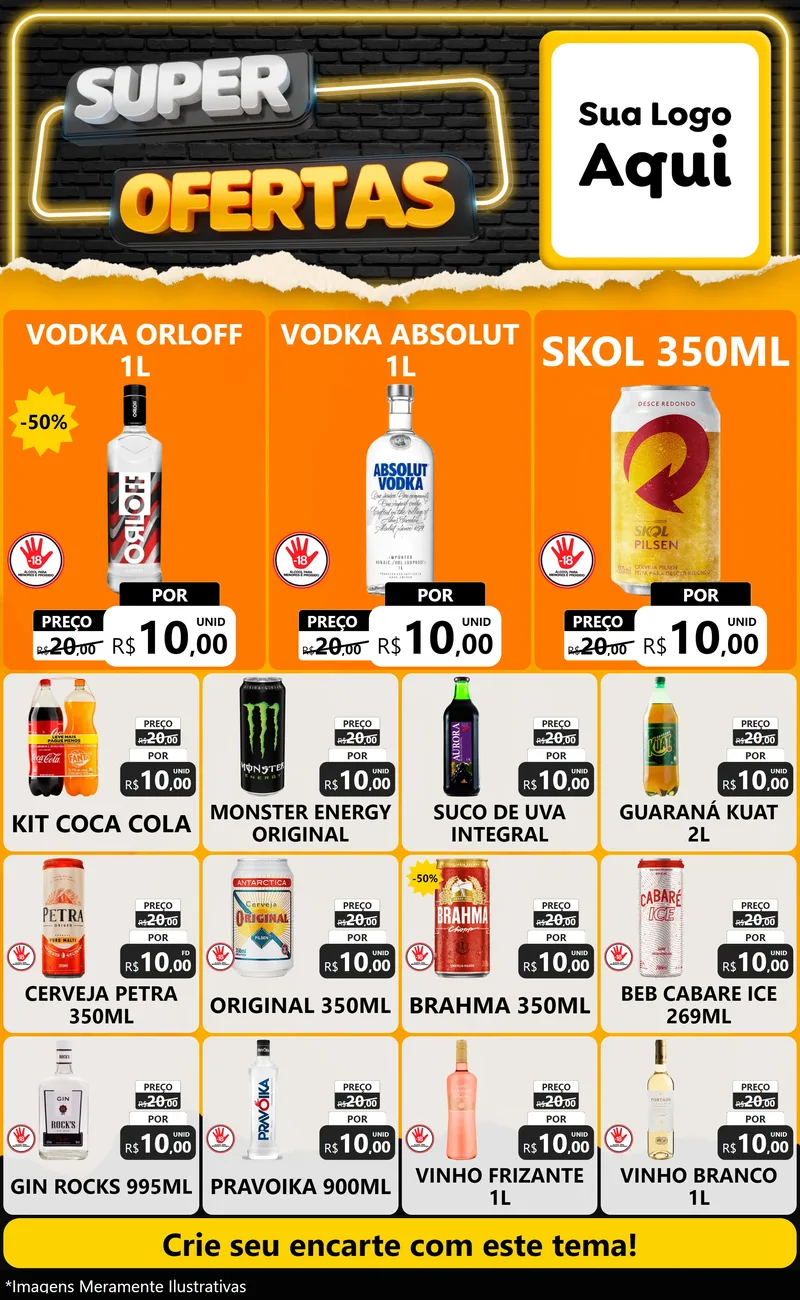 Modelo de Encarte para Encarte Grande com o tema Super Ofertas para Distribuidora de bebidas