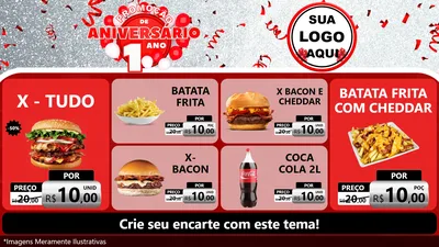 Modelo de TV para TV Horizontal com o tema Promoção de Aniversário - 1 Ano para Hamburgueria