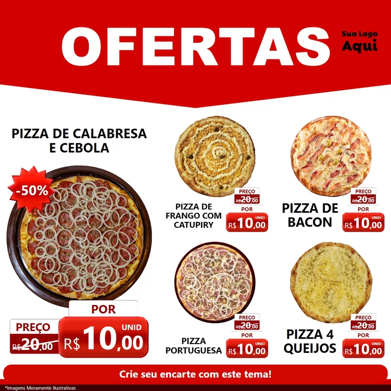 Modelo de Rede Social para Feed Facebook com o tema Ofertas Vermelho Cartaz para Pizzaria