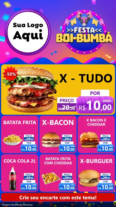 Modelo de Rede Social para Stories com o tema Festa Boi-Bumbá para Hamburgueria