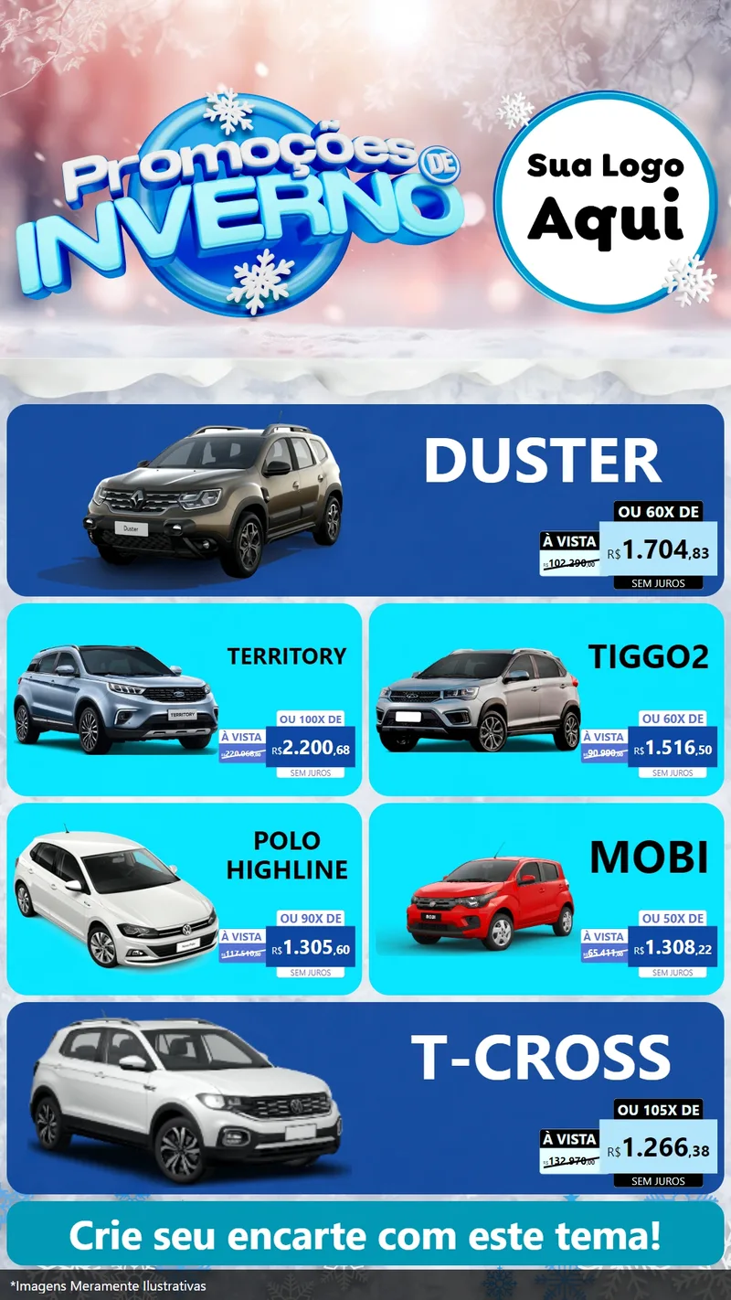 Modelo de TV para TV Vertical com o tema Promoções de Inverno para Concessionaria de Carros