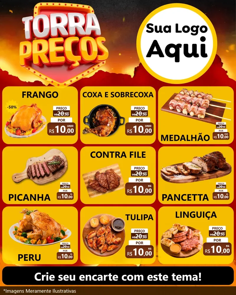 Modelo de Rede Social para Feed Instagram com o tema Torra Preços para Assados