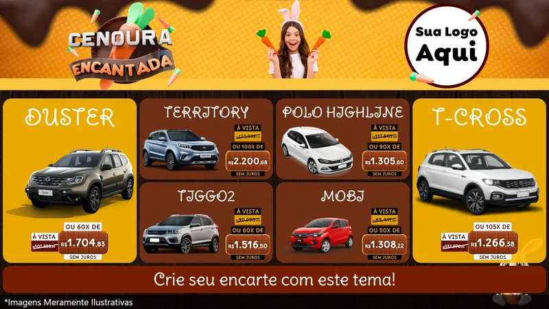 Modelo de TV para TV Horizontal com o tema Cenoura Encantada - Páscoa para Concessionaria de Carros