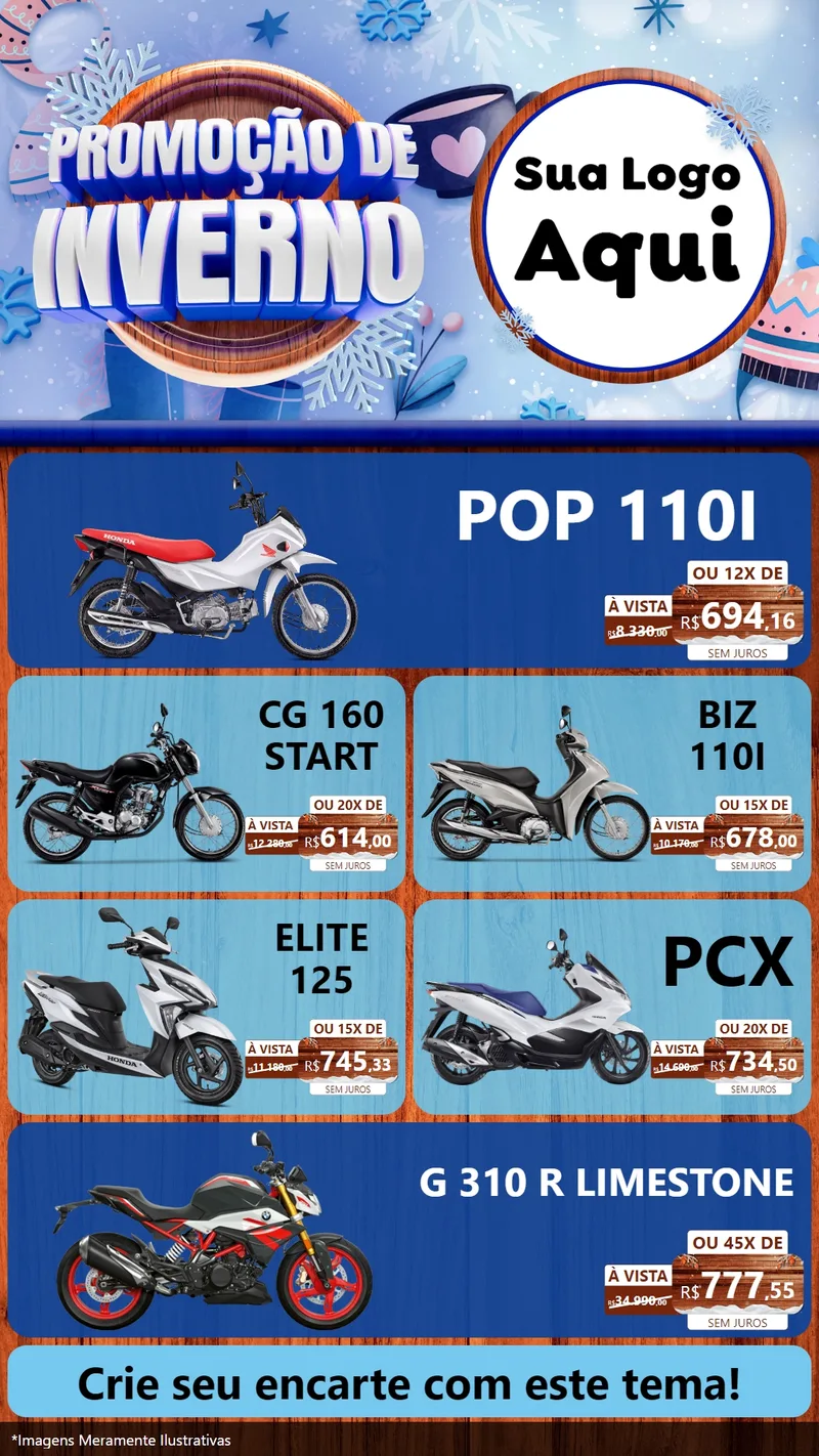 Modelo de TV para TV Vertical com o tema Promoção de Inverno para Concessionaria de Motos