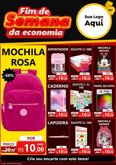 Modelo de Encarte para Encarte A4 Vertical com o tema Fim de Semana da Economia para Papelaria