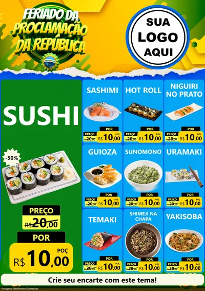 Modelo de Encarte para Encarte A4 Vertical com o tema Feriado da Proclamação da República para Comida japonesa