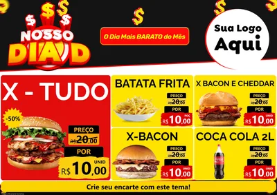 Modelo de Encarte para Encarte A4 Horizontal com o tema Nosso Dia D para Hamburgueria