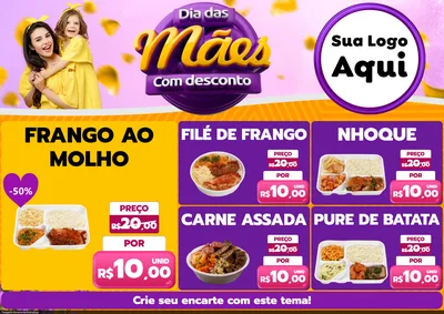 Modelo de Encarte para Encarte A4 Horizontal com o tema Dia das Mães com Desconto para Restaurante