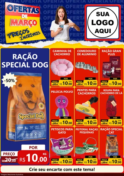 Modelo de Encarte para Encarte A4 Vertical com o tema Ofertas de Março - Preços Incríveis para Pet Shop