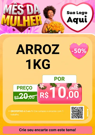 Modelo de Cartaz para Cartaz A4 Vertical com o tema Mês da Mulher para Supermercado