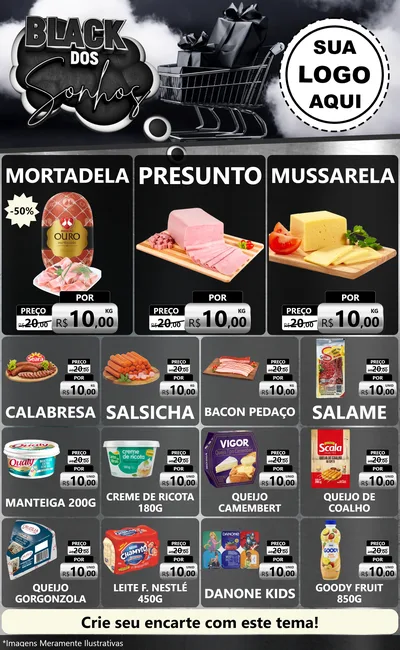 Modelo de Encarte para Encarte Grande com o tema Black dos Sonhos para Frios e Laticínios