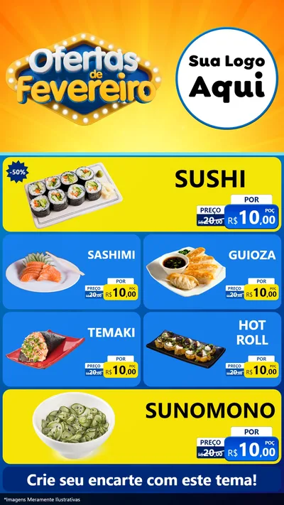 Modelo de TV para TV Vertical com o tema Ofertas de Fevereiro para Comida japonesa