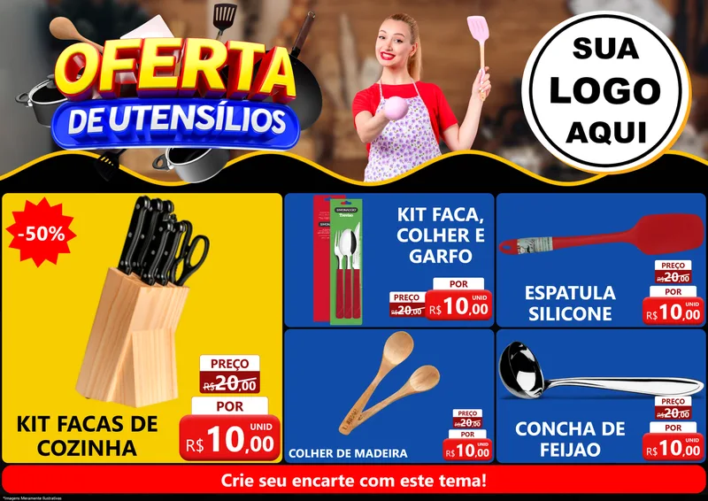 Modelo de Encarte para Encarte A4 Horizontal com o tema Oferta de Utensílios para Utilidades Domésticas