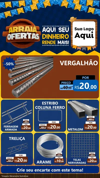 Modelo de Rede Social para Stories com o tema Arraiá de Ofertas - Junina para Ferragens