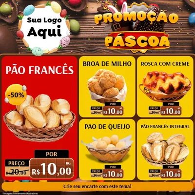 Modelo de Rede Social para Feed Facebook com o tema Promoção Páscoa para Padaria