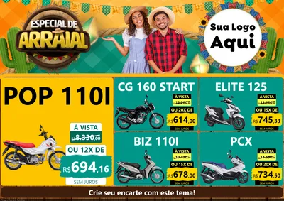 Modelo de Encarte para Encarte A4 Horizontal com o tema Especial De Arraial para Concessionaria de Motos