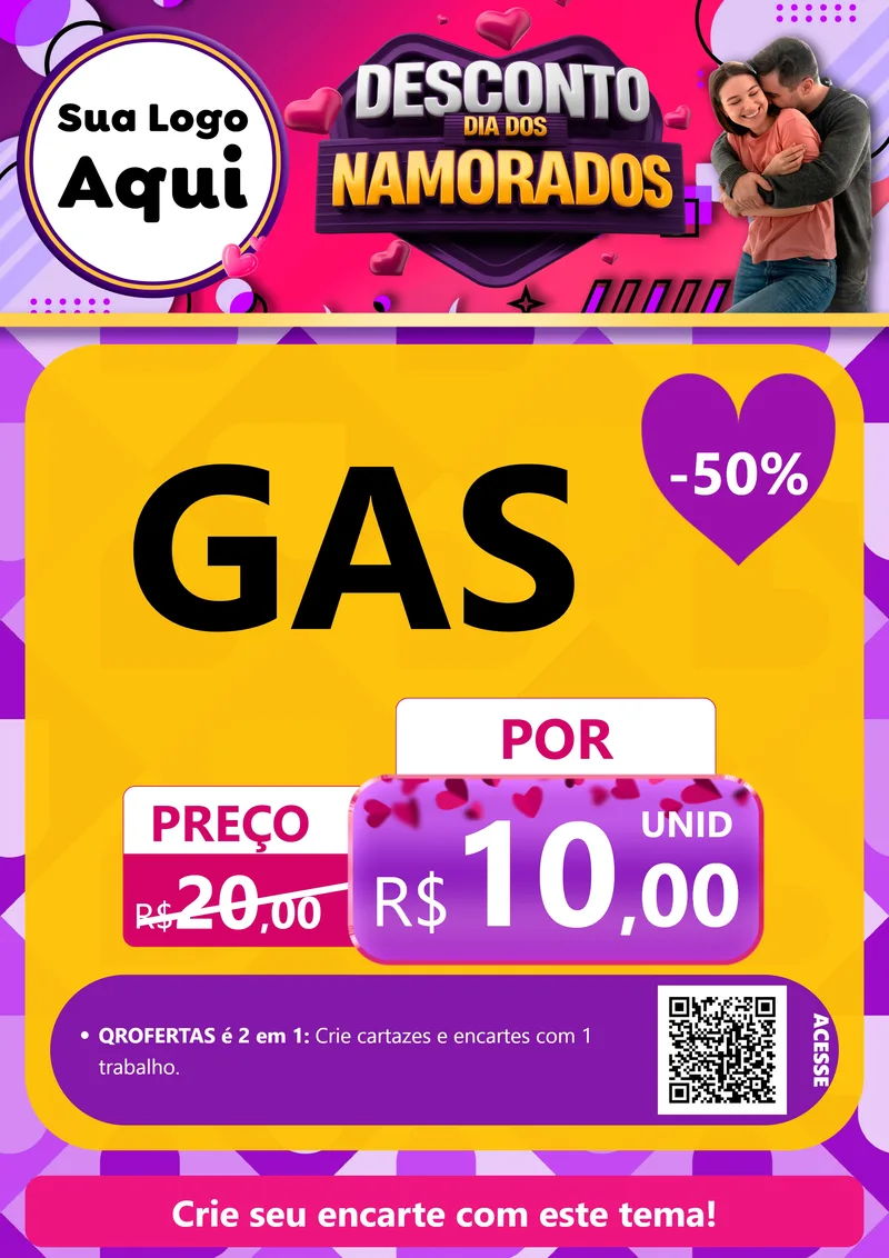 Modelo de Cartaz para Cartaz A4 Vertical com o tema Desconto Dia dos Namorados para Água e gás