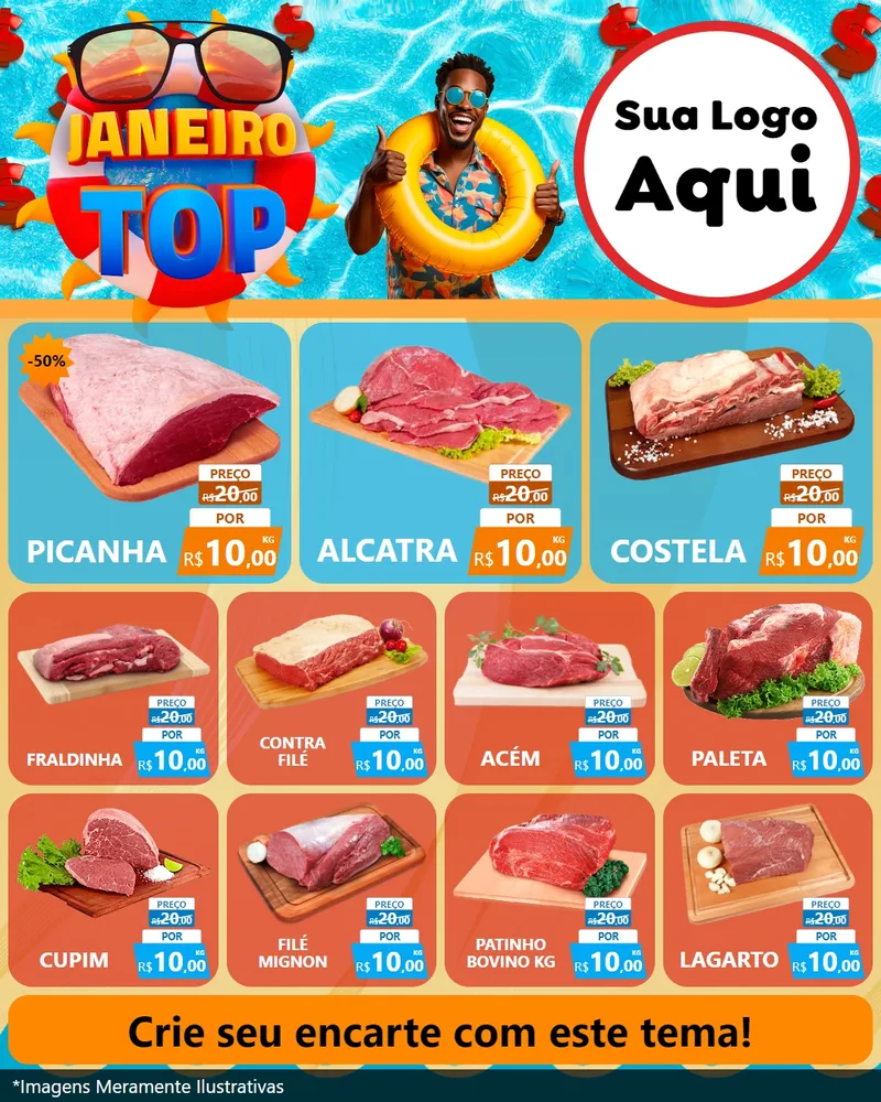 Modelo de Rede Social para Feed Instagram com o tema Janeiro Top para Açougue