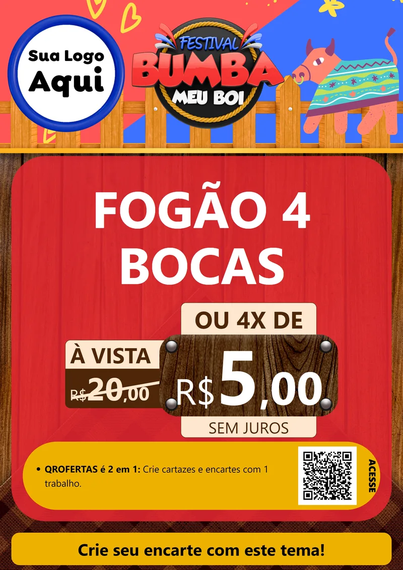 Modelo de Cartaz para Cartaz A4 Vertical com o tema Festival Bumba Meu Boi para Móveis e Eletro